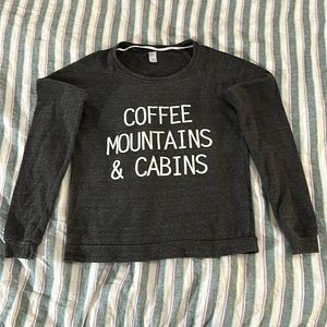 Women’s Coffee, Mountains & Cabins Sweater | Dark Heather Grey | Size XS